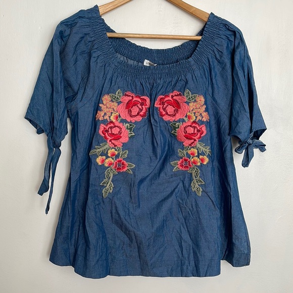 NWT Limerence Co. Beautiful Florals Embroidered off shoulder Blouse. - Picture 1 of 4